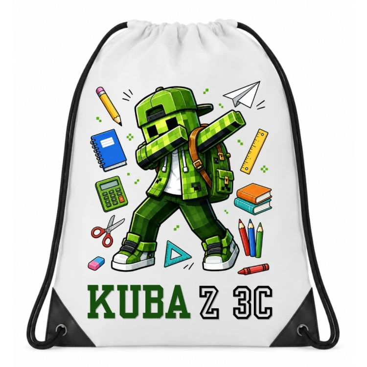 Worek plecak z imieniem i klasą MINECRAFT CREEPER do przedszkola szkoły na wf