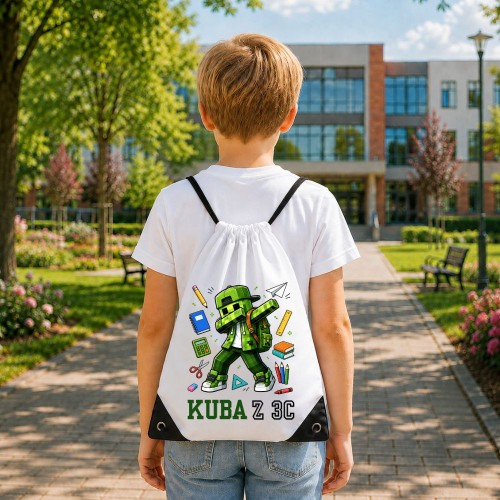 Worek szkolny dla dziecka personalizowany z imieniem i klasą na buty - MINECRAFT CREEPER