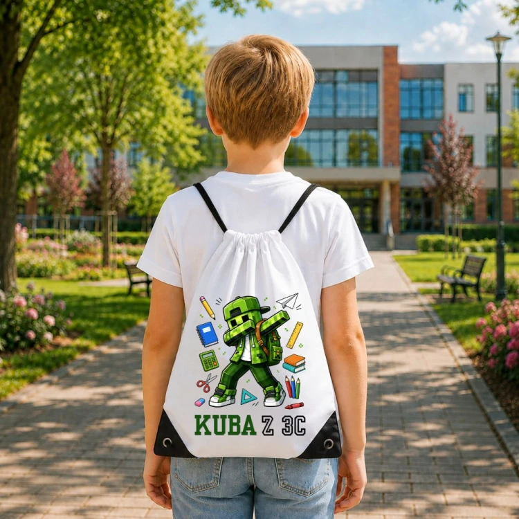 Worek szkolny dla dziecka personalizowany z imieniem i klasą na buty - MINECRAFT CREEPER