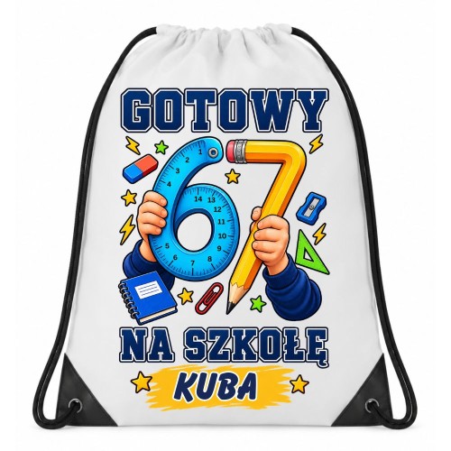 Worek plecak z imieniem GOTOWY NA SZKOŁĘ 67 do szkoły na wf
