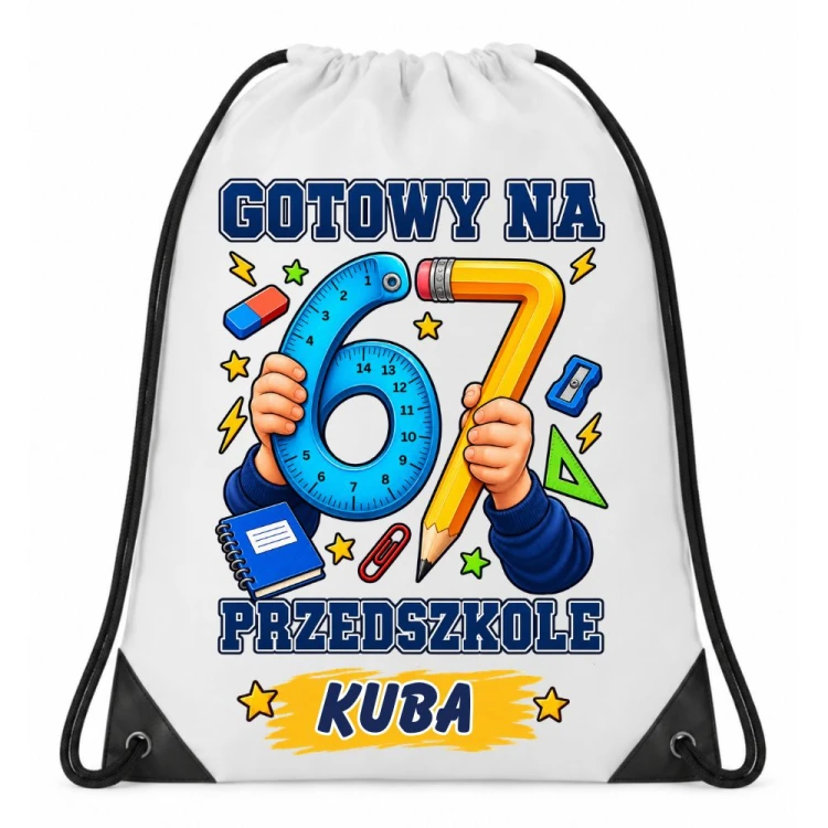 Worek plecak z imieniem GOTOWY NA PRZEDSZKOLE 67 do przedszkola na wf