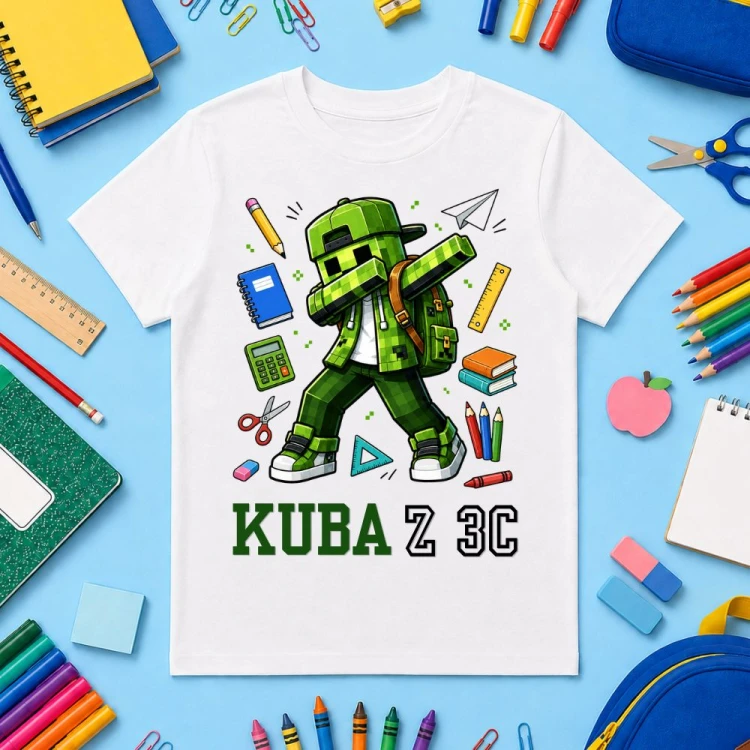 Koszulka dla dziecka personalizowana z imieniem i klasą - MINECRAFT CREEPER