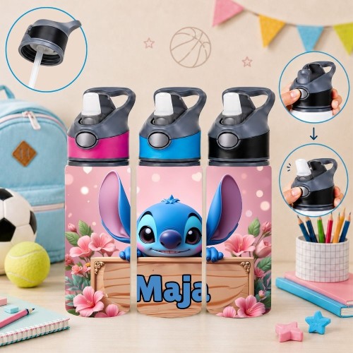 Butelka na wodę dla dziecka do szkoły przedszkola STITCH z imieniem 650ml