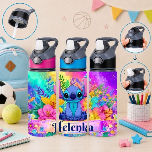 Butelka na wodę dla dziecka do szkoły przedszkola STITCH z imieniem 650ml