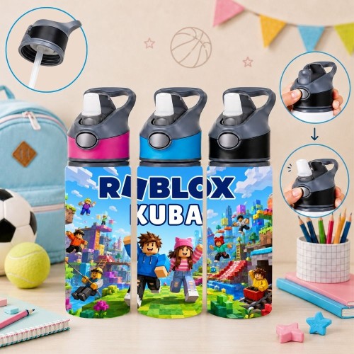 Butelka na wodę dla dziecka do szkoły przedszkola ROBLOX z imieniem 650ml