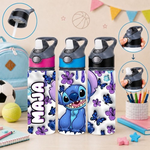 Butelka na wodę dla dziecka do szkoły przedszkola STITCH z imieniem 650ml