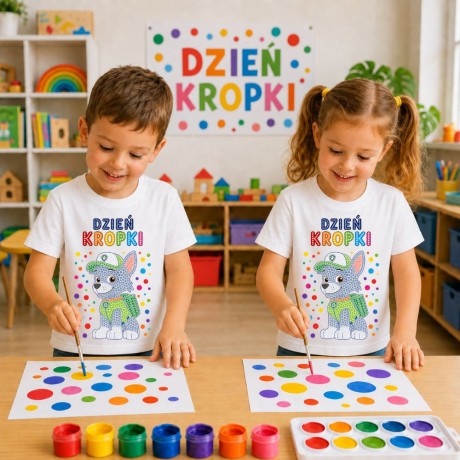 Przejdź do produktu Koszulka dziecięca na dzień kropki z nadrukiem ROCKY PSI PATROL