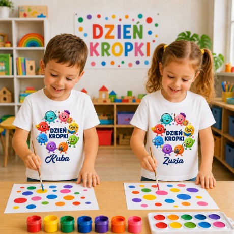 Przejdź do produktu Koszulka dziecięca na dzień kropki z imieniem do szkoły i przedszkola