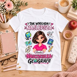 Koszulka dla nauczycielki z awatarem i przedmiotem - GEOGRAFIA