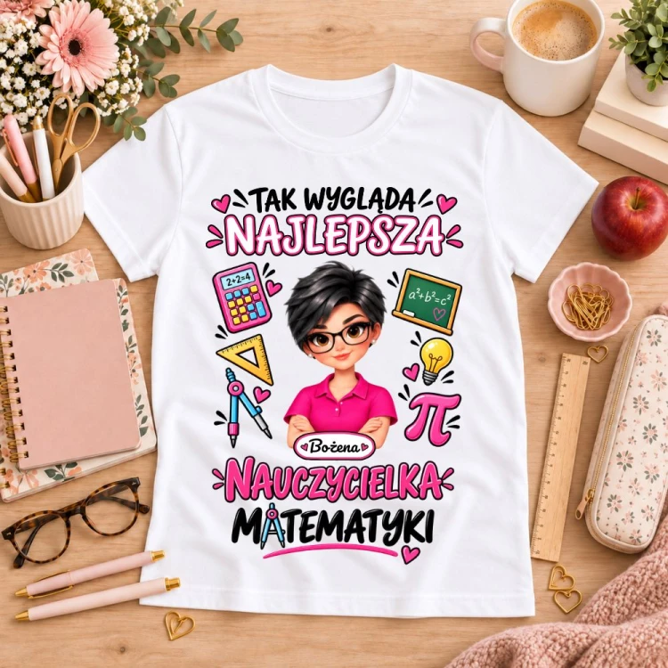Koszulka dla nauczycielki z awatarem i przedmiotem - MATEMATYKA