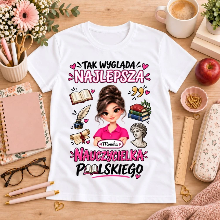 Koszulka dla nauczycielki z awatarem i przedmiotem - POLSKI