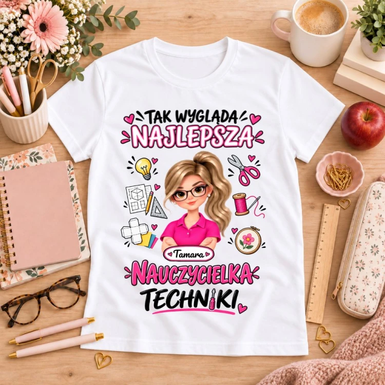 Koszulka dla nauczycielki z awatarem i przedmiotem - TECHNIKA