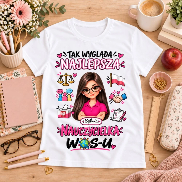 Koszulka dla nauczycielki z awatarem i przedmiotem - WOS