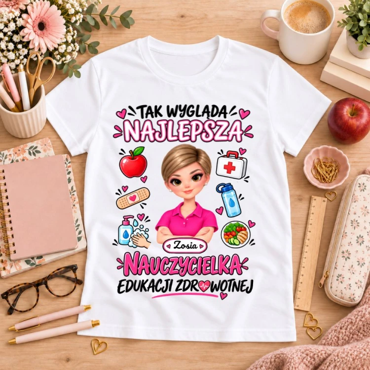 Koszulka dla nauczycielki z awatarem i przedmiotem - EDUKACJA ZDROWOTNA