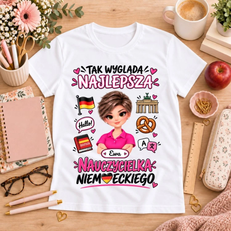 Koszulka dla nauczycielki z awatarem i przedmiotem - NIEMIECKI