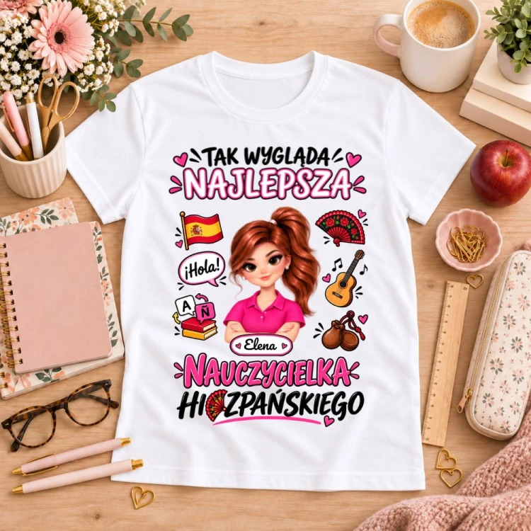 Koszulka dla nauczycielki z awatarem i przedmiotem - HISZPAŃSKI