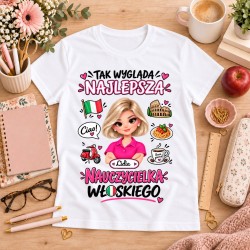Koszulka dla nauczycielki z awatarem i przedmiotem - WŁOSKI