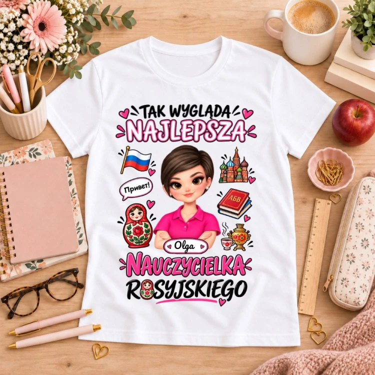 Koszulka dla nauczycielki z awatarem i przedmiotem - ROSYJSKI