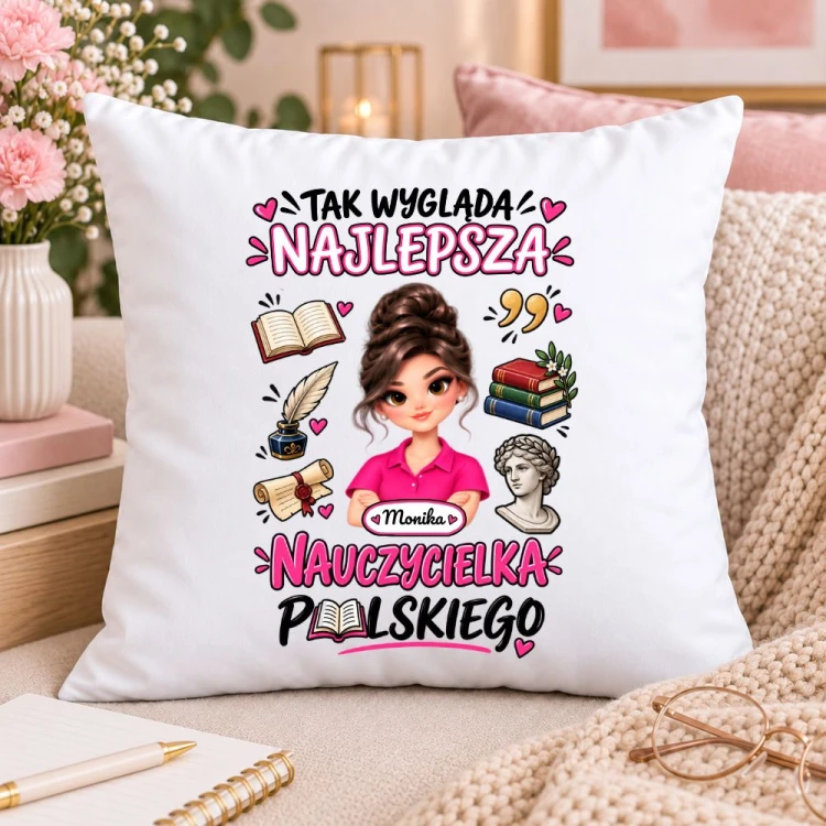 Poduszka dla nauczycielki z awatarem i przedmiotem - POLSKI