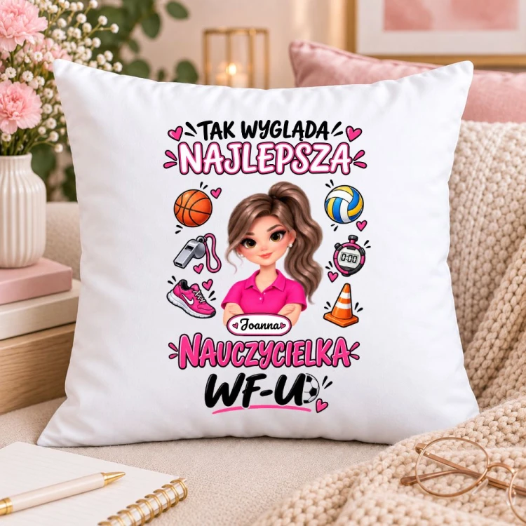 Poduszka dla nauczycielki z awatarem i przedmiotem - WF