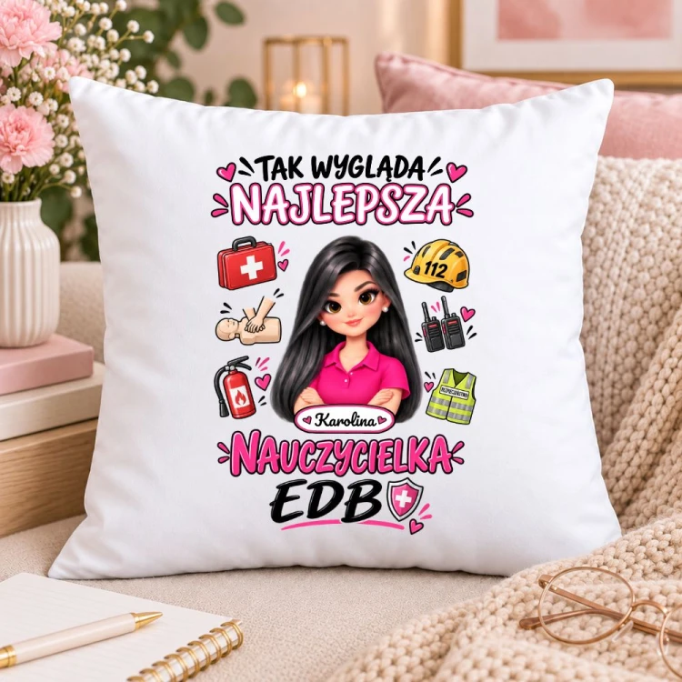 Poduszka dla nauczycielki z awatarem i przedmiotem - EDB
