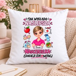 Poduszka dla nauczycielki z awatarem i przedmiotem - EDUKACJA ZDROWOTNA