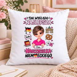 Poduszka dla nauczycielki z awatarem i przedmiotem - NIEMIECKI