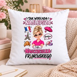 Poduszka dla nauczycielki z awatarem i przedmiotem - FRANCUSKI