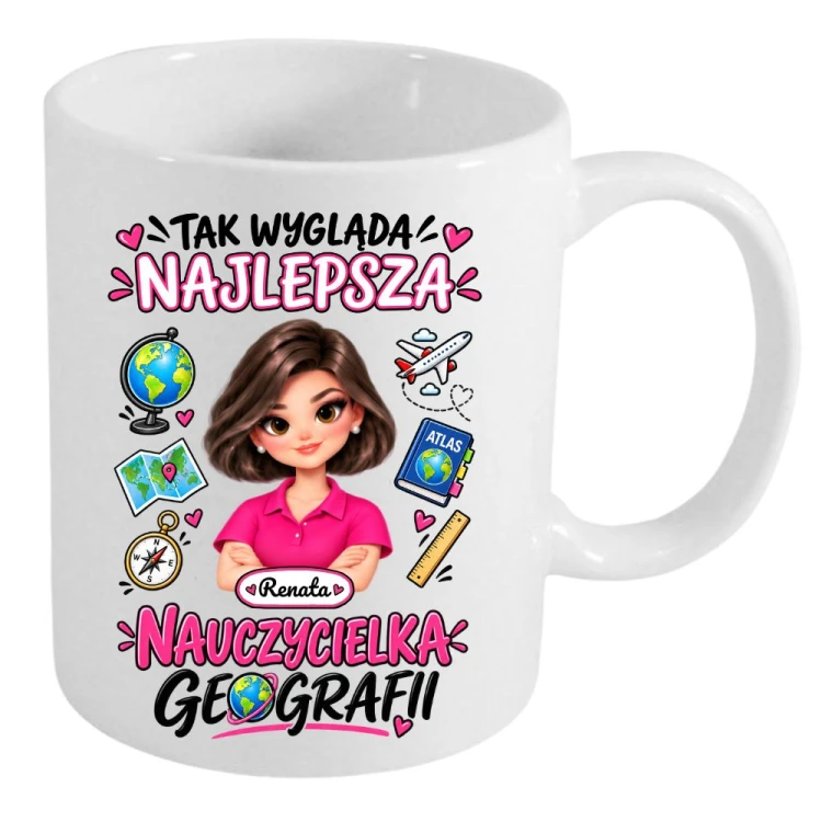 Kubek dla nauczycielki z imieniem i awatarem prezent na dzień nauczyciela