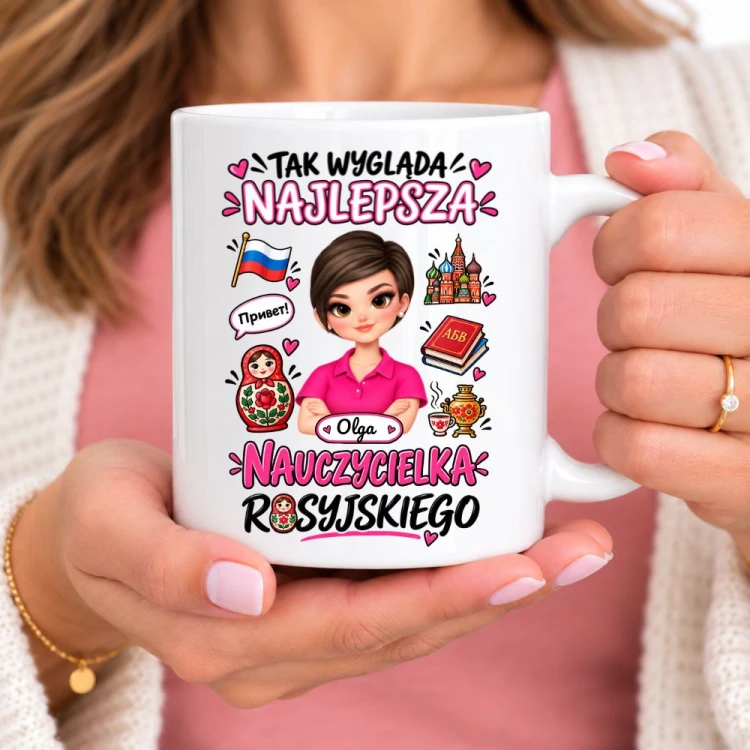 Kubek dla nauczycielki z awatarem i przedmiotem - ROSYJSKI
