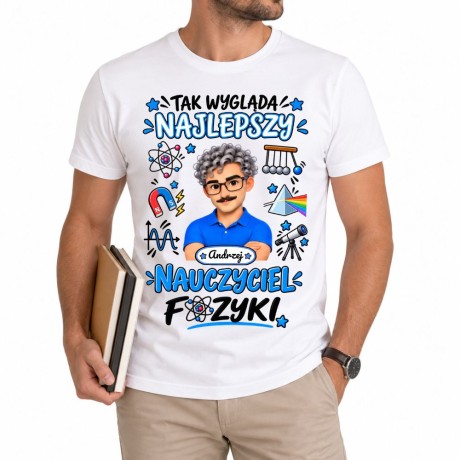 Przejdź do produktu Koszulka dla nauczyciela z imieniem awatarem i przedmiotem personalizowany prezent