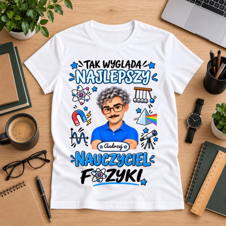 Koszulka dla nauczyciela z awatarem i przedmiotem - FIZYKA