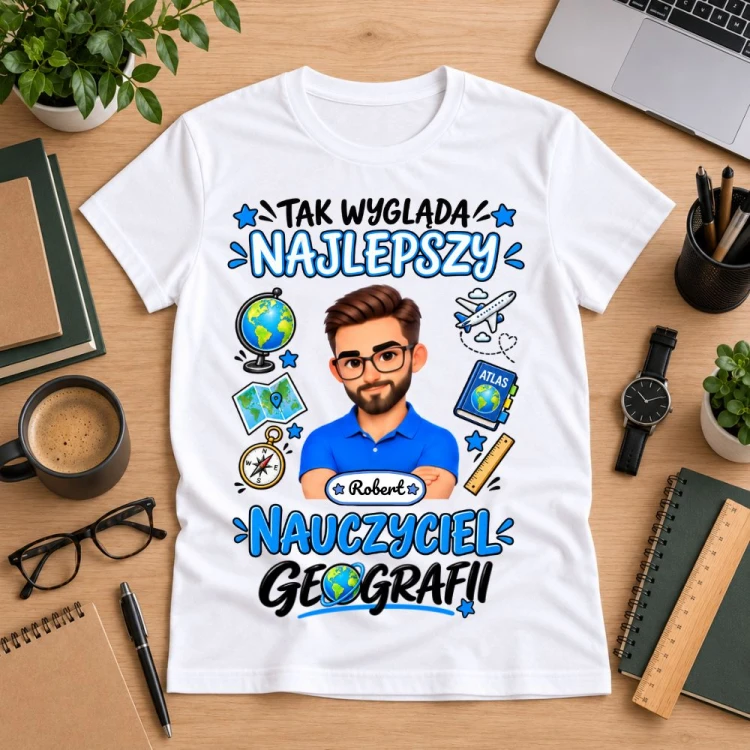 Koszulka dla nauczyciela z awatarem i przedmiotem - GEOGRAFIA