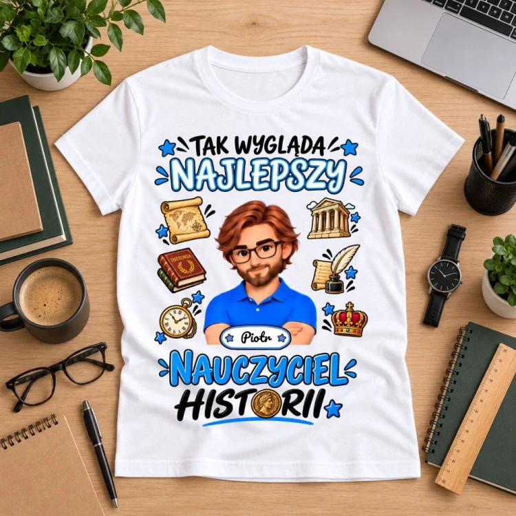 Koszulka dla nauczyciela z awatarem i przedmiotem - HISTORIA