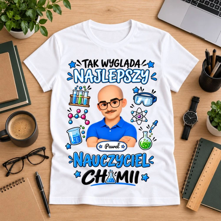 Koszulka dla nauczyciela z awatarem i przedmiotem - CHEMIA