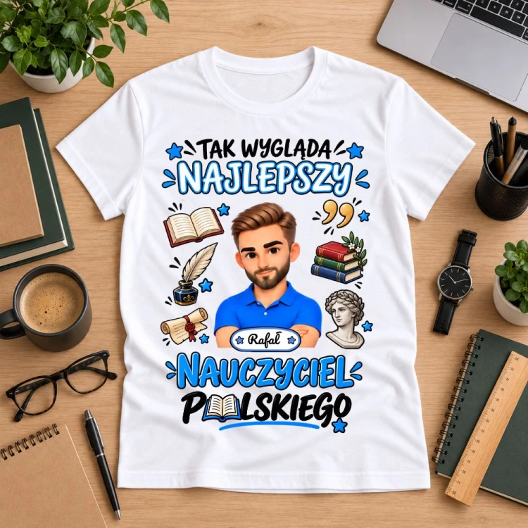 Koszulka dla nauczyciela z awatarem i przedmiotem - POLSKI