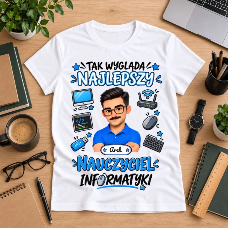 Koszulka dla nauczyciela z awatarem i przedmiotem - INFORMATYKA