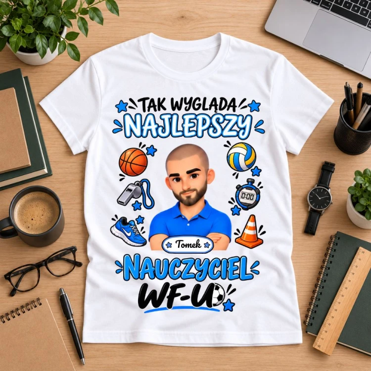 Koszulka dla nauczyciela z awatarem i przedmiotem - WF