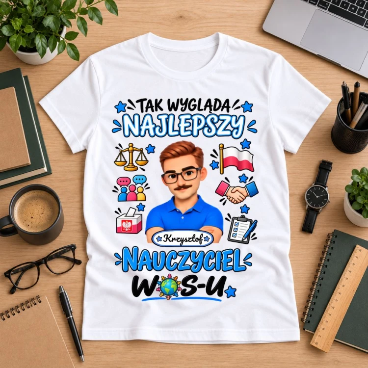 Koszulka dla nauczyciela z awatarem i przedmiotem - WOS