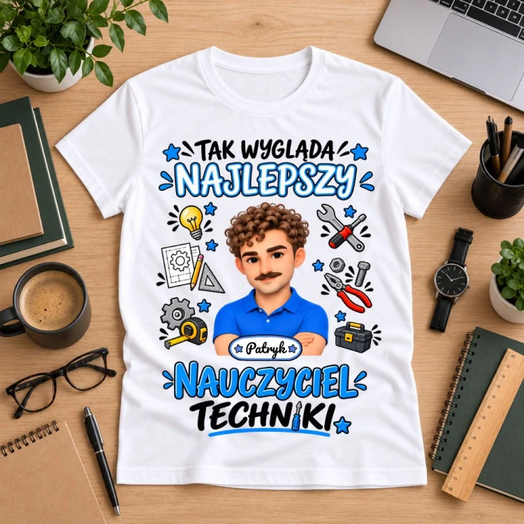 Koszulka dla nauczyciela z awatarem i przedmiotem - TECHNIKA