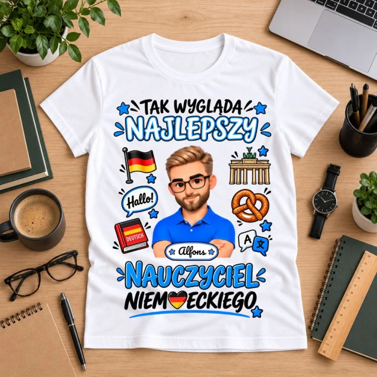 Koszulka dla nauczyciela z awatarem i przedmiotem - NIEMIECKI