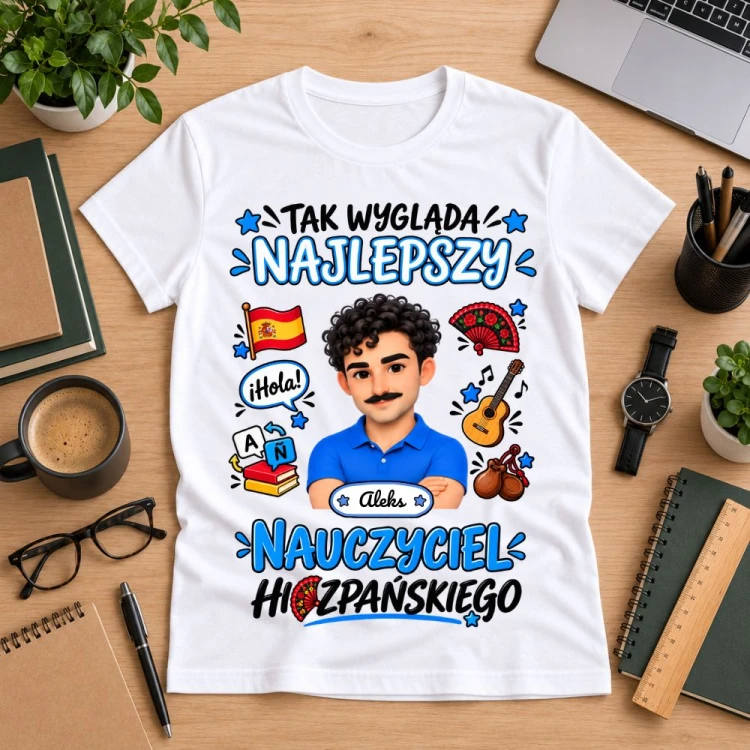 Koszulka dla nauczyciela z awatarem i przedmiotem - HISZPAŃSKI