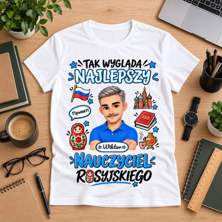 Koszulka dla nauczyciela z awatarem i przedmiotem - ROSYJSKI