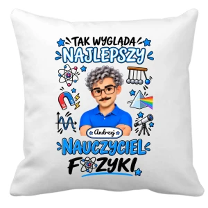 Poduszka dla nauczyciela z imieniem awatarem i przedmiotem personalizowany prezent
