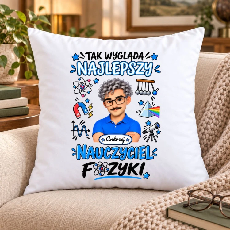 Poduszka dla nauczyciela z awatarem i przedmiotem - FIZYKA