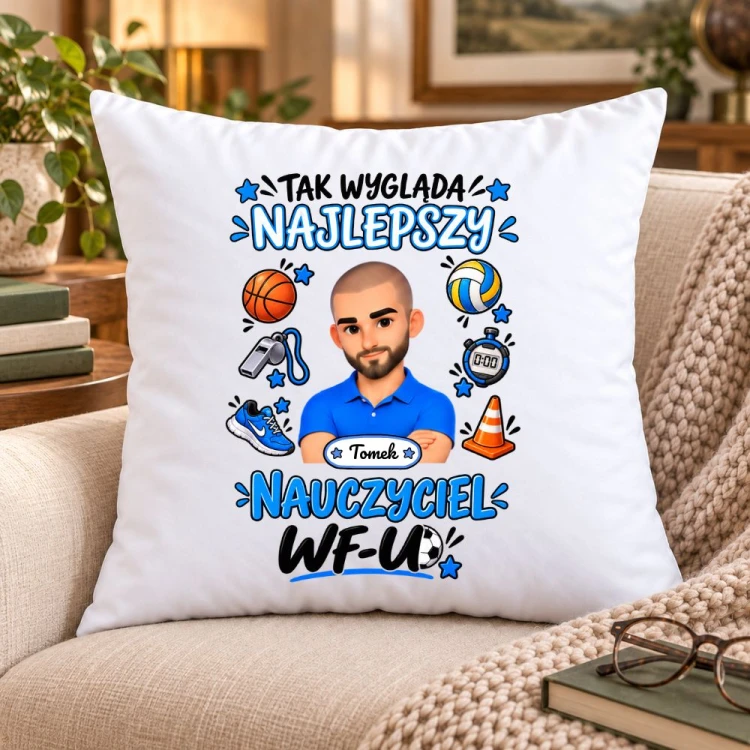 Poduszka dla nauczyciela z awatarem i przedmiotem - WF