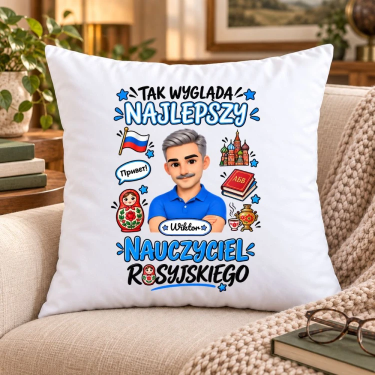 Poduszka dla nauczyciela z awatarem i przedmiotem - ROSYJSKI
