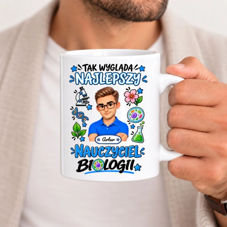 Kubek dla nauczyciela z awatarem i przedmiotem - BIOLOGIA