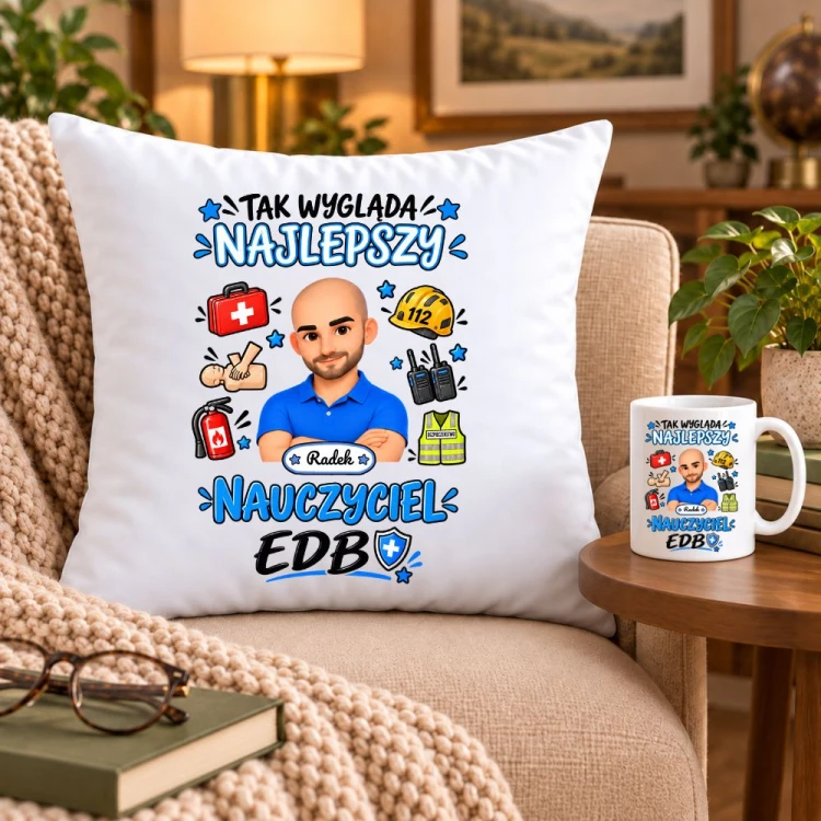 Zestaw poduszka i kubek dla nauczyciela z awatarem i przedmiotem - EDB