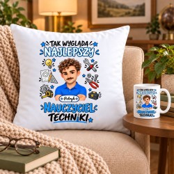 Zestaw poduszka i kubek dla nauczyciela z awatarem i przedmiotem - TECHNIKA